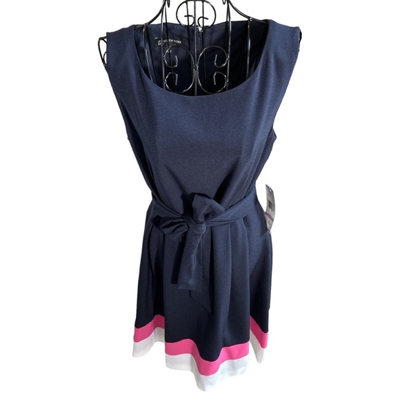 Jones New York Sleeveless Tri-Color Stretch Crepe Dress Tie Navy Size 6 NEW NWT - Picture 2 of 16